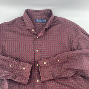 Polo Ralph Lauren Mens XXL Burgundy Geometric Print Button Down Shirt‎ Retro